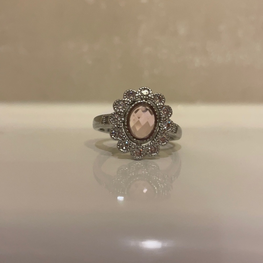 Pink Flower Halo Gemstone Ring Size 8